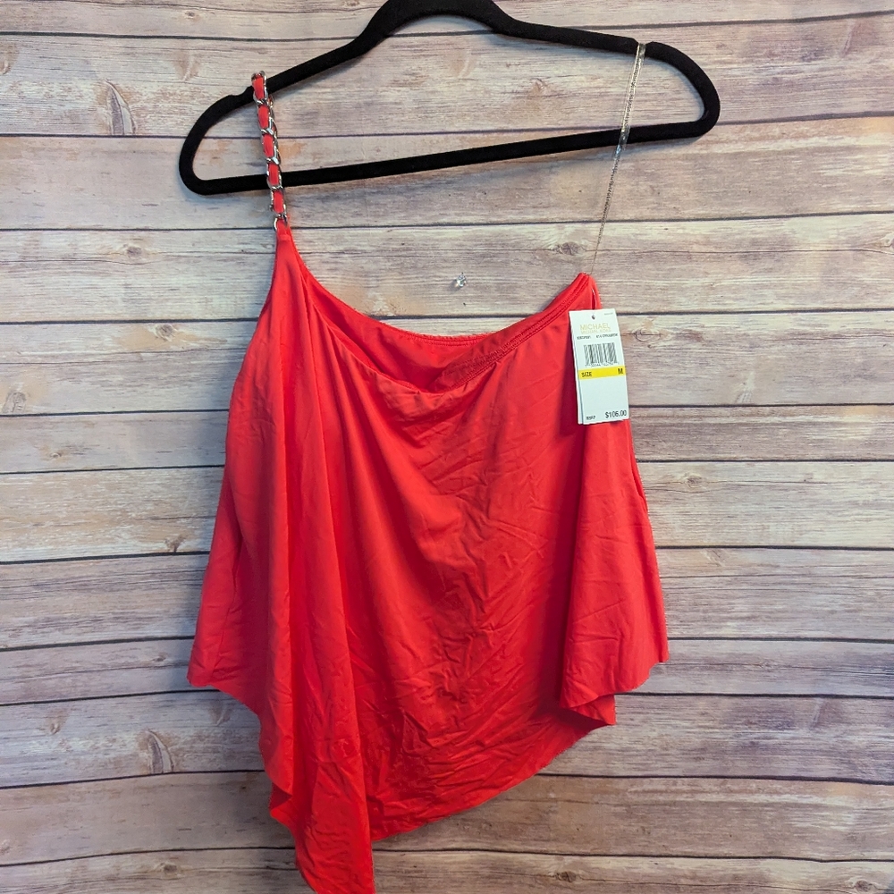 Michael Kors Vibrant Red Top One Shoulder Tankini Top - Sz M